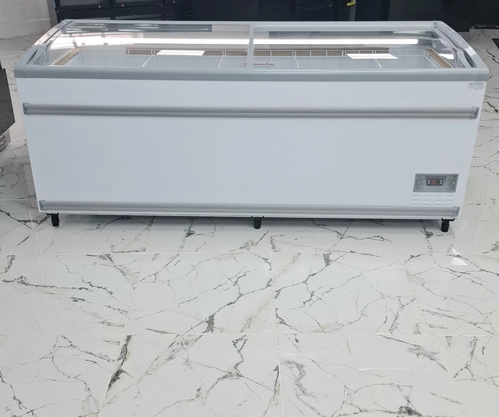 BRAND NEW SENOL CURVED SLIDING DOORS HEAVY DUTY COMMERCIAL CHEST FREEZER.2METER